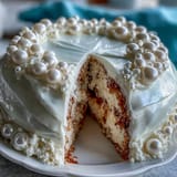 Elegant pearl fondant sheet cake with shimmering luster dust, ideal for a memorable Communion party dessert.  