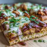 Savory BBQ chicken, melted mozzarella, and fresh cilantro top this easy flatbread pizza recipe.  