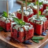 Juicy watermelon feta bites, bursting with flavor and easy party finger food.