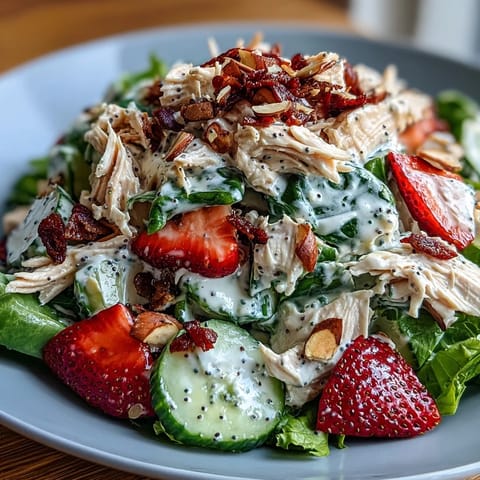 Vibrant Strawberry Poppy Seed Chicken Salad with sweet berries and creamy dressing.