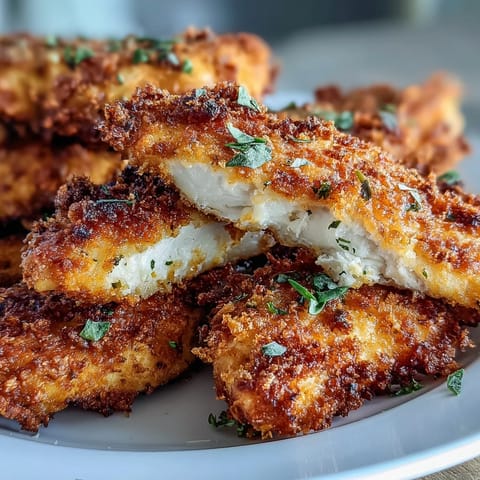 Crispy Air Fryer Chicken Strips on a plate with a side salad and creamy ranch dip, ready to eat.