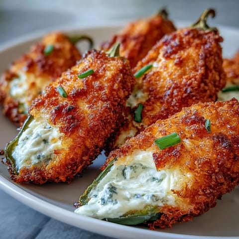 Eight halved jalapeños stuffed with creamy cheddar and cream cheese filling, air-fried until tender with a crunchy crust.