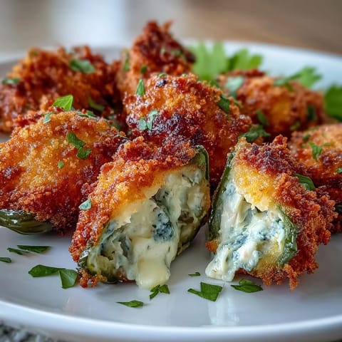 Freshly baked Cajun Crab Poppers reveal a creamy lump crab filling in halved jalapeños on a wooden cutting board.
