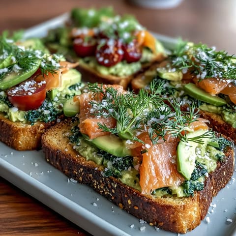 A colorful brunch board with creamy avocado spread, smoked salmon, and fresh toppings on toasted sourdough bread.