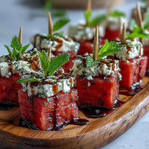 Refreshing watermelon feta bites on toothpicks, a perfect no-cook appetizer.