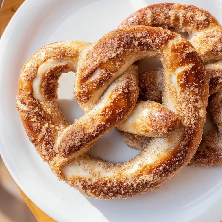 Warm and inviting cinnamon sugar pretzels, perfectly twisted and generously coated in sweet cinnamon.