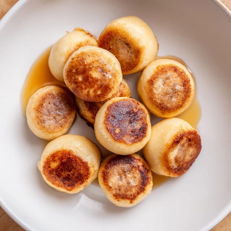 Delicious, mini pancake bites: warm, fluffy spheres with fruit, perfect for brunch enjoyment.