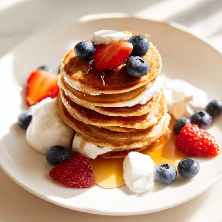 Fluffy silver dollar pancakes, served with fresh blueberries, a perfect and easy brunch idea.