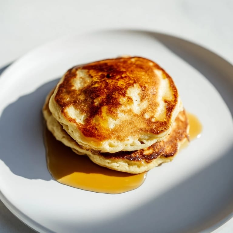 Close-up of freshly cooked cottage cheese pancakes, looking light, airy, and inviting for brunch.