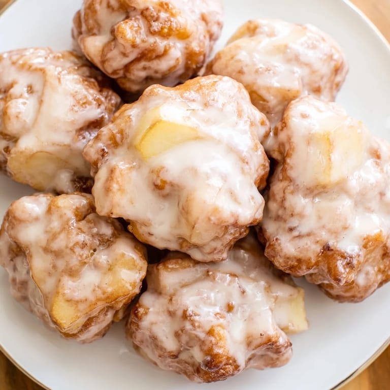 Freshly fried Apple Fritters, with a crispy exterior and soft apple filling, ready for a sweet treat.