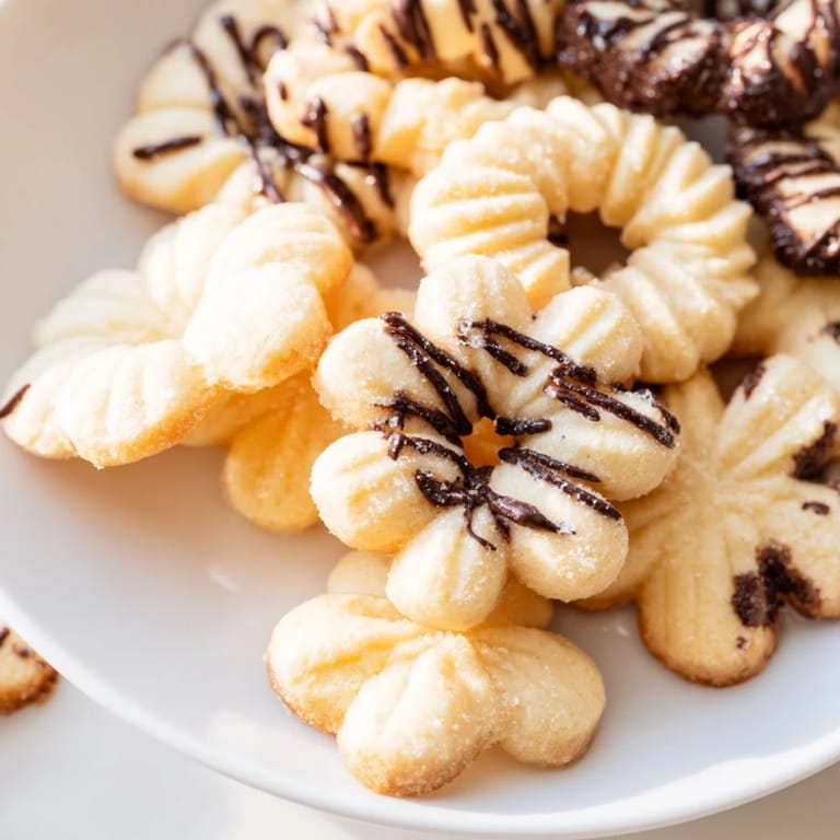 Perfectly formed Spritz Cookies, slightly golden, offering a delicious, buttery aroma for any treat.