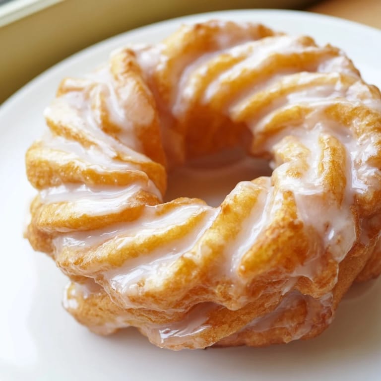 Freshly fried crullers, a classic French donut, dipped in sweet icing, perfect for dessert.