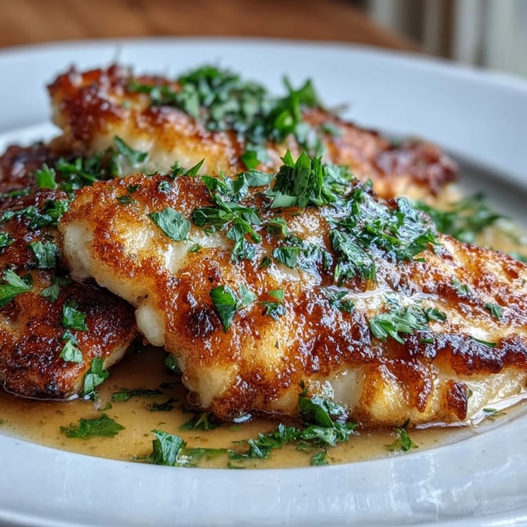 Elegant Flounder Meunière, its crispy coating topped with nutty browned butter.