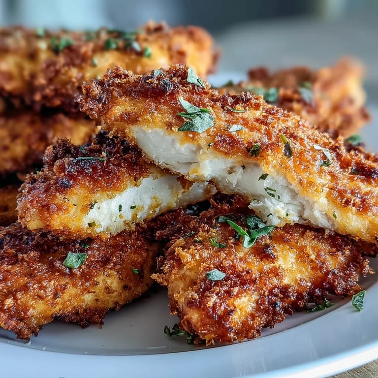 Crispy Air Fryer Chicken Strips on a plate with a side salad and creamy ranch dip, ready to eat.