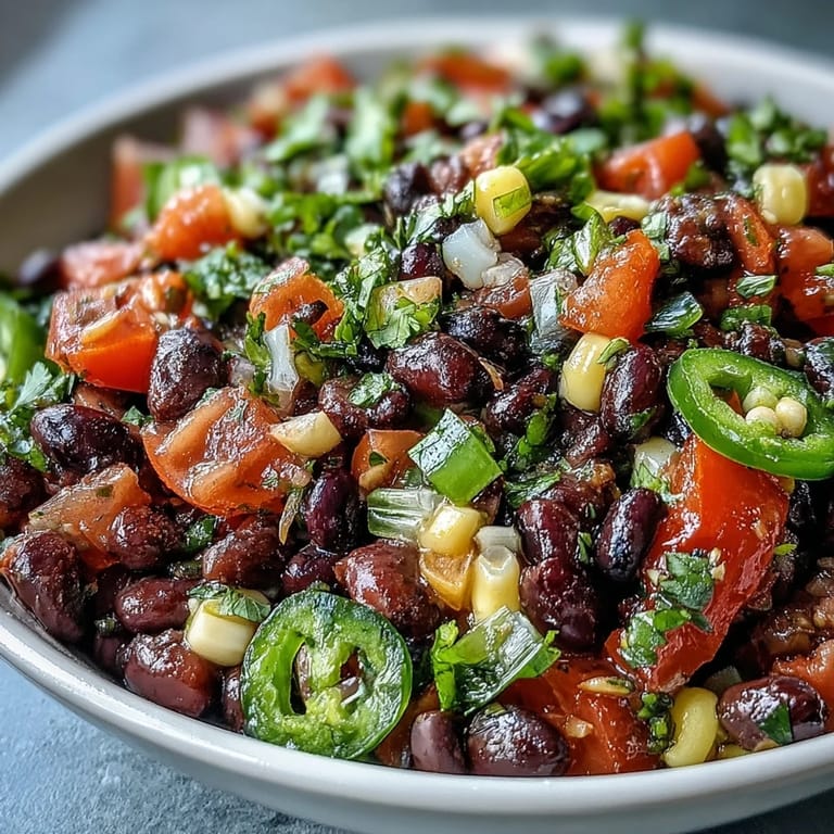 A chilled bowl of Cowboy Caviar, a Tex-Mex bean salad served with crispy tortilla chips for a perfect party appetizer.