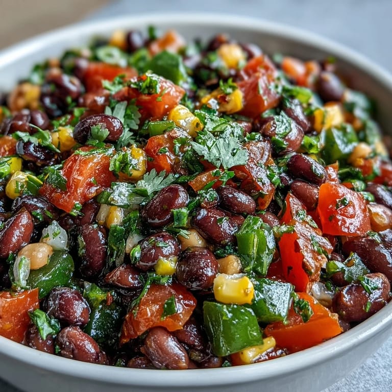 Vibrant vegetarian Cowboy Caviar featuring fresh diced tomatoes, red onion, and jalapeño, ready to be enjoyed as a zesty side.