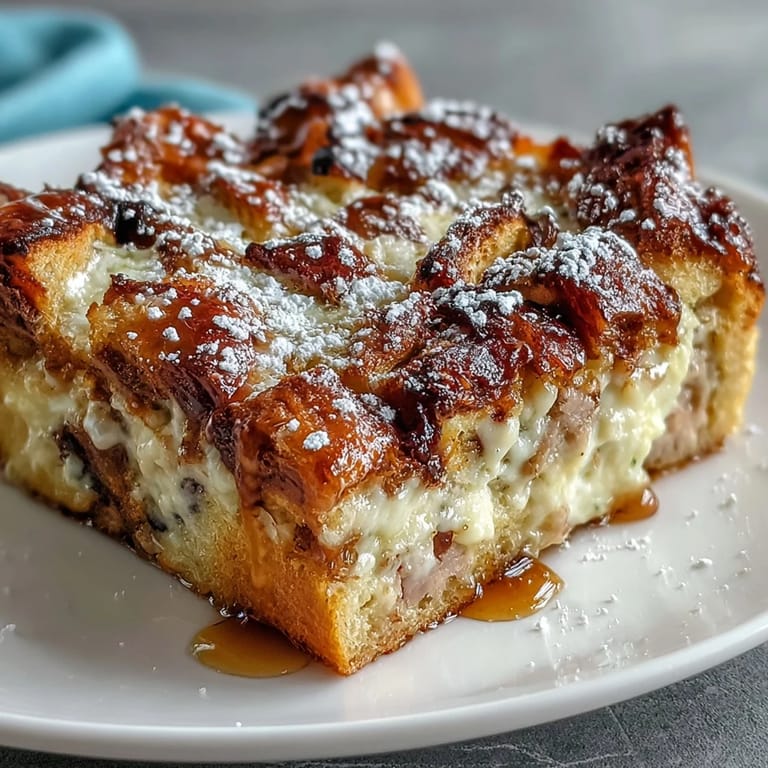 Monte Cristo Breakfast Casserole baked to perfection, served warm with fresh berries and sweet syrup.