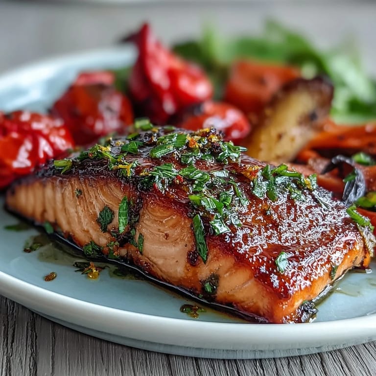 Healthy one-pan meal of roasted salmon and mixed vegetables, perfect for a quick and flavorful weeknight dinner.