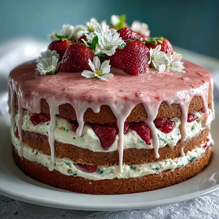 Elegant Spring Cake with Edible Flowers and Strawberry Buttercream Frosting