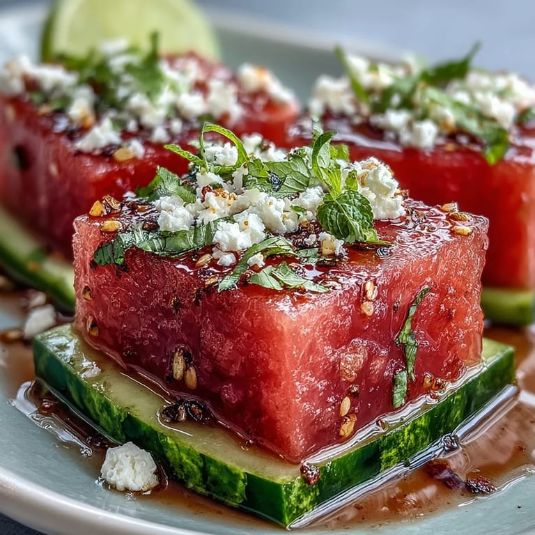 Refreshing Watermelon Cucumber Salad with Tajin and Lime, a perfect summer side dish.