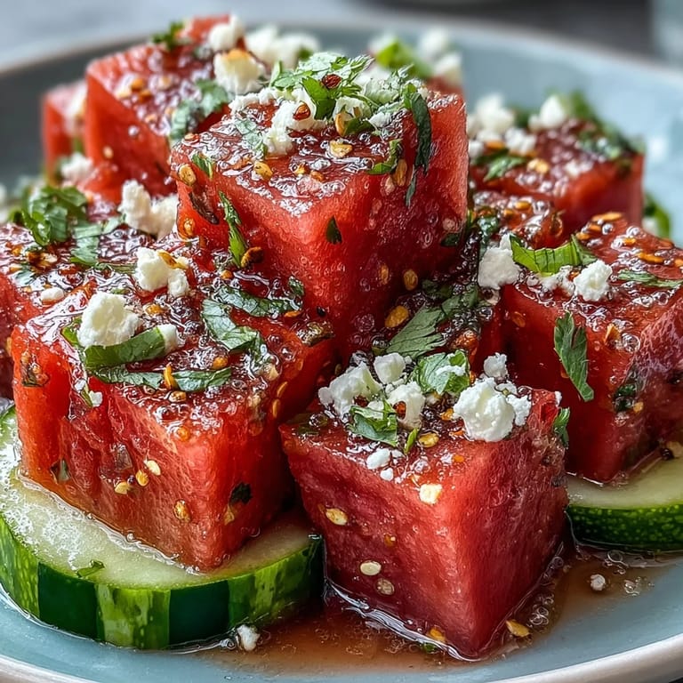 Tangy Watermelon Cucumber Salad with Tajin and Lime, showcasing crisp textures and citrus zest.