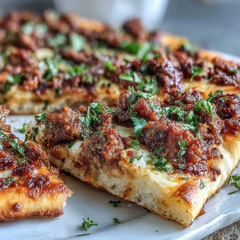 Thin, golden Turkish Lahmacun Pizza topped with spiced lamb, ready for lemon.