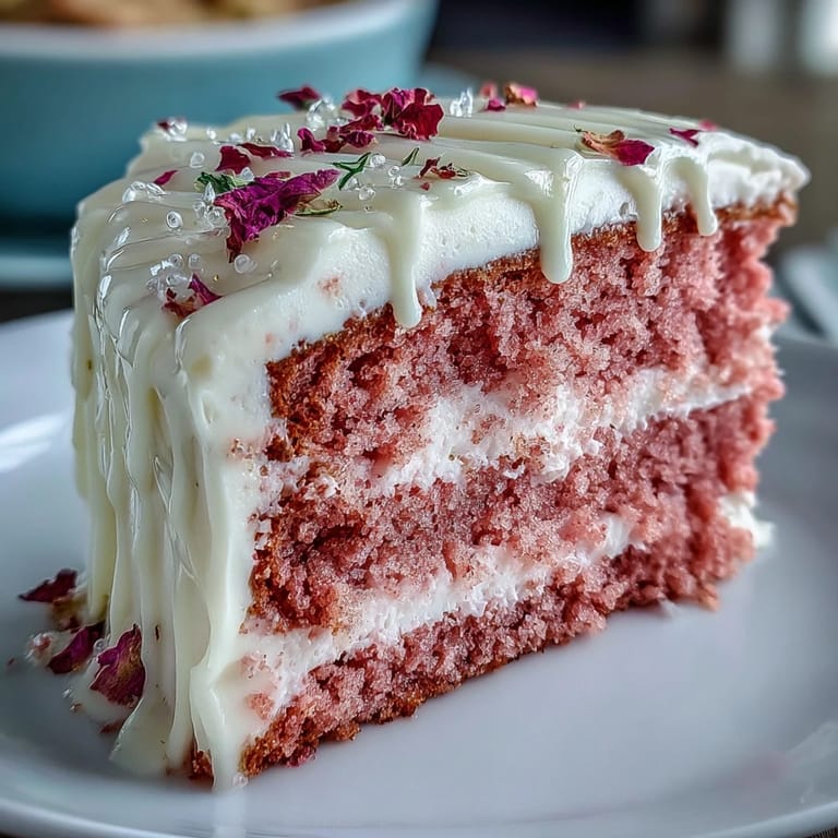 This Bridal Shower Rosé Velvet Cake features beautiful frosting and a shimmering edible gold accent.